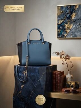 Michael Kors Colorblock Ellis Satchel Blue Black Crossbody Bag Purse